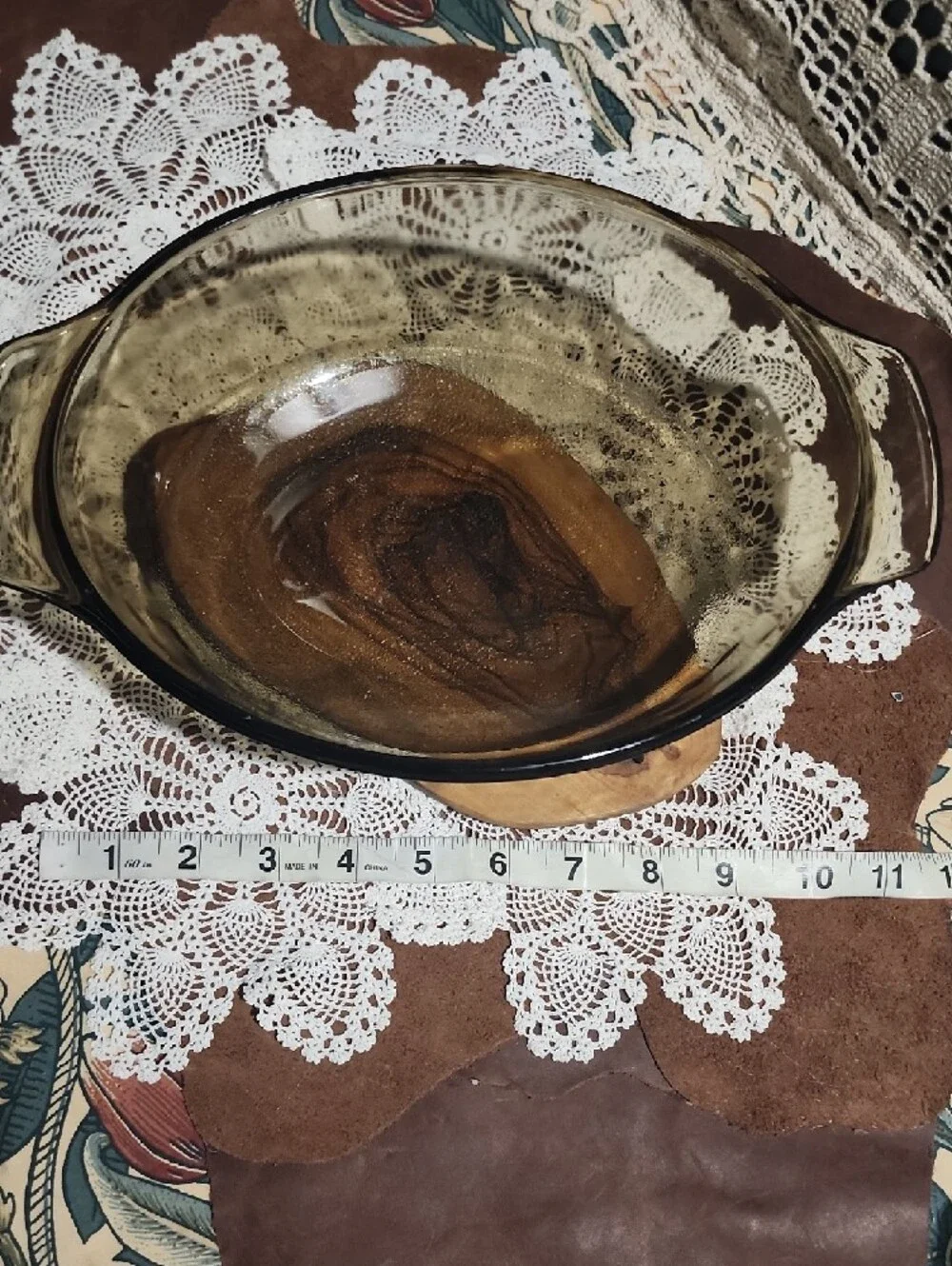 1970s Janette Glass Bake Oval Amber Floral Glass Baking Dish 11